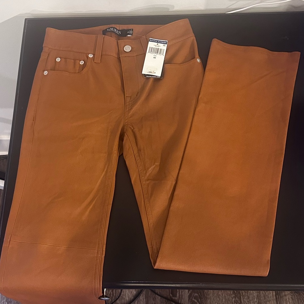 NWT Lauren Ralph Lauren Lamb Skin Brown Pants - Picture 2 of 5